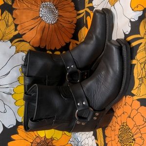 Black Frye 8R Leather Square Toe Harness Motorcycle Boots